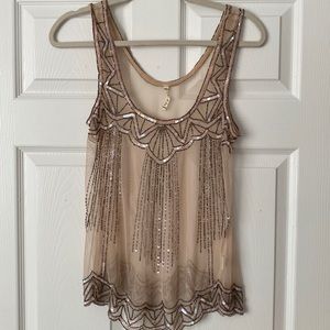 Willow & Clay Pink Semi Sheer Mesh Beaded Sequin Tank
